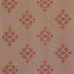 Osborne & Little AMYTIS F6446-02 Taupe background with coral red and white circular details