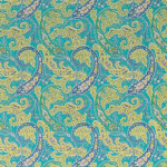 Osborne & Little PATARA F6740-02 Vibrant turquoise and lime yellow with navy blue accents