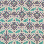 Osborne & Little SINAN F6744-01 Turquoise and purple patterns on cream background with grey accents