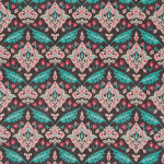 Osborne & Little SINAN F6744-03 Turquoise and hot pink motifs against a chocolate brown background