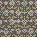 Osborne & Little SINAN F6744-05 Olive green and turquoise accents on chocolate brown background