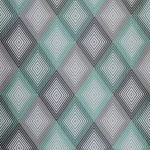 Osborne & Little NORMANDIE F6863-01 Teal green, charcoal grey and silver grey geometric pattern