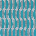 Osborne & Little ELLINGTON F6875-01 Vibrant turquoise blue shapes with black stripes on light grey back...