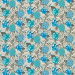 Osborne & Little PINA COLADA F6880-03 Vibrant turquoise and azure blue floral on soft grey background