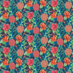 Osborne & Little PINA COLADA F6880-04 Coral red and orange florals with deep navy and bright green