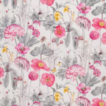 Osborne & Little MEADOW F7010-03 Vibrant pink, soft grey and yellow on white background