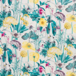 Osborne & Little MEADOW F7010-04 Bright yellow, teal green and pink on white background