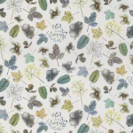 Osborne & Little WOODLAND F7012-02 Muted blue, sage green and grey tones on white background