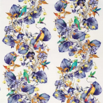 Osborne & Little RAIN FOREST F7013-02 Deep periwinkle blue and copper-orange with turquoise and yellow hi...