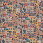 Osborne & Little PORTOVENERE F7170-03 Coral pink, yellow and turquoise with terracotta tones