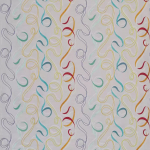 Osborne & Little LERICI F7179-01 Teal, crimson red and yellow swirls on white background