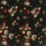 Osborne & Little PELLESTRINA F7180-02 Deep brown background with cream blooms and terracotta orange highl...