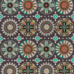 Osborne & Little TEMARA F7270-01 Charcoal grey background with teal, rust and gold medallion elements