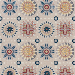 Osborne & Little TEMARA F7270-02 Beige background with navy, terracotta and mustard medallion accents