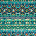Osborne & Little MANSFIELD F7400-01 Vibrant turquoise with deep teal, coral pink and mustard yellow acc...