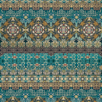 Osborne & Little MANSFIELD F7400-02 Teal blue with beige, navy and golden amber highlights