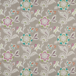 Osborne & Little ROSINGS F7401-01 Taupe background with turquoise, pink, and orange floral accents