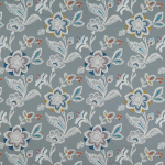 Osborne & Little ROSINGS F7401-02 Slate grey base with navy, turquoise and cream embroidered details
