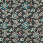 Osborne & Little ROSINGS F7401-03 Charcoal background with turquoise, pink and white floral elements