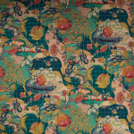 Osborne & Little HARTFIELD F7406-01 Teal green, coral pink and gold ochre on beige background