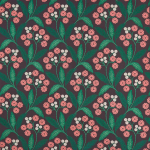Osborne & Little RUSHWORTH F7407-01 Deep brown background with emerald green foliage and coral pink flo...