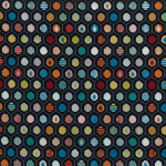 Osborne & Little PELANGI VELVET F7423-02 Black base with turquoise, orange, and white circular motifs