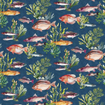 Osborne & Little LAGHETTO OUTDOOR F7444-02 Deep navy blue background with coral pink and lime green highlights