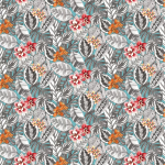 Osborne & Little ZEBRINA F7447-02 Turquoise background with grey foliage, coral pink and orange flowers