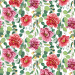 Osborne & Little PEONIA F7660-01 Vibrant coral pink, raspberry, and mint green on white background