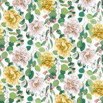 Osborne & Little PEONIA F7660-02 Soft beige, golden yellow, and sage green on white background
