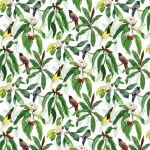 Osborne & Little MICHELIA OUTDOOR F7662-03 Crisp white background with emerald green and russet accents