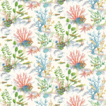 Osborne & Little CORALLINE F7663-01 Coral pink, light blue and green on cream background