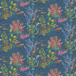 Osborne & Little CORALLINE F7663-02 Coral pink, green and light blue on navy background