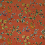Osborne & Little ORCHARD VELVET F7674-01 Vibrant terracotta orange with jade green and mustard yellow accents