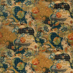 Osborne & Little HARTFIELD VELVET F7675-01 Rich teal blue, golden ochre and burnt orange floral tones