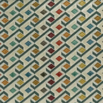 Osborne & Little ILARIA F7740-01 Cream base with forest green, amber and turquoise accents