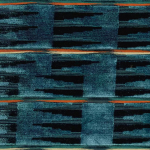 Osborne & Little ELODIE F7743-04 Deep teal blue with black accents and bright orange trim
