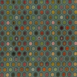 Osborne & Little PELANGI VELVET F7745-01 Teal green background with coral red, mustard yellow and olive gree...