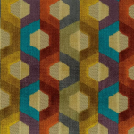 Osborne & Little FAVO F7746-01 Vibrant mix of teal, terracotta, mustard yellow and plum purple