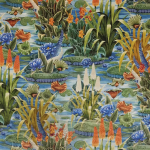 Osborne & Little ELYSIUM VELVET F7770-02 Royal blue, olive green and orange with golden yellow highlights