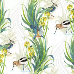 Osborne & Little HALCYON F7771-02 Sage green foliage with bright yellow flowers on cream background