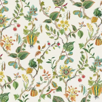 Osborne & Little MYTHICA F7774-01 Forest green, bright yellow and turquoise on creamy white background