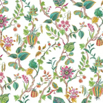 Osborne & Little MYTHICA F7774-02 Forest green, bright fuchsia pink and turquoise on white background