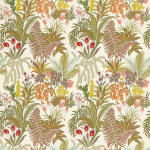 Osborne & Little CALLA LILY F7776-01 Olive green, coral orange and red on cream background