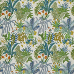 Osborne & Little CALLA LILY F7776-02 Teal blue, forest green and rust orange on cream background