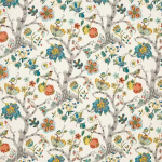Osborne & Little PUZZLEWOOD F7777-02 Cream background with teal blue, coral orange and mustard yellow de...