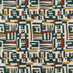 Osborne & Little ZAWAYA F7830-01 Forest green, terracotta brown and mustard yellow on cream background