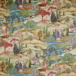 Osborne & Little LODHI VELVET F7890-01 Cream base with sage green, turquoise blue and coral pink accents