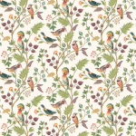 Osborne & Little MAYANI F7891-01 Sage green, coral orange and plum purple on cream background