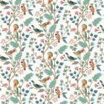 Osborne & Little MAYANI F7891-02 Teal green, coral pink and tan brown on cream background